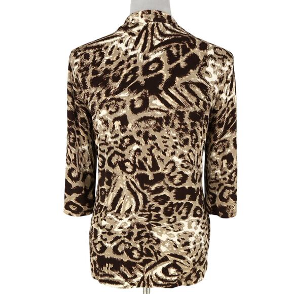 Chicos Travelers Jacket 1 Womens Medium 8 Animal Print Beige Brown Stretch Knit - Picture 2 of 15